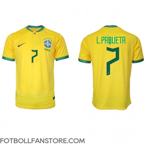 Brasilien Lucas Paqueta #7 Hemma matchtröja VM 2022 Kortärmad Billigt